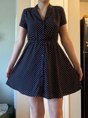 Monteau Navy Blue and White Polka Dot Mini Dress